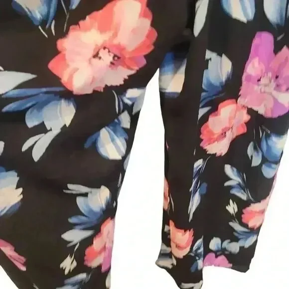 Aqua Women's Black Poly Bright Floral Deep V Front & Back Sleeveless Jumpsuit Ro - Picture 12 of 13